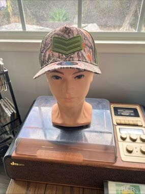 Camo Trucker Hat with Olive Patch